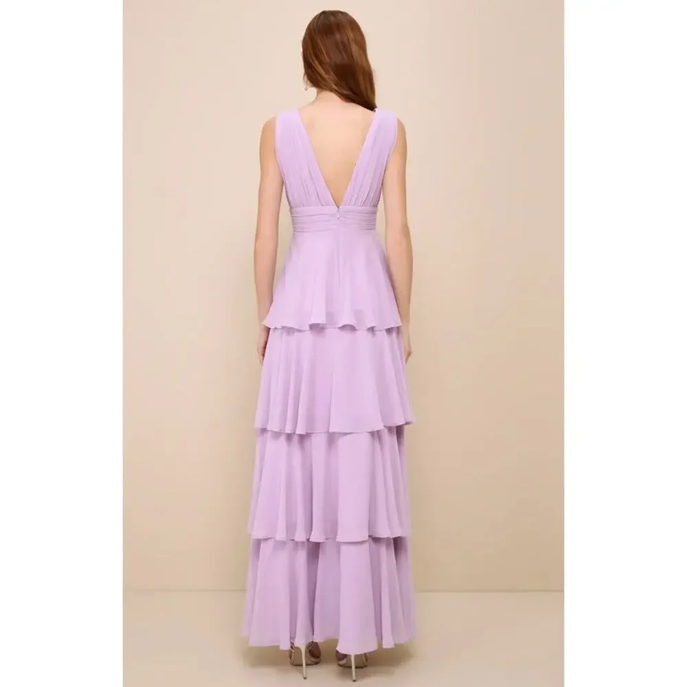 Lulus Amazing Evening Maxi Dress Women's Medium Lavender Tiered Chiffon NWT - Picture 2 of 12